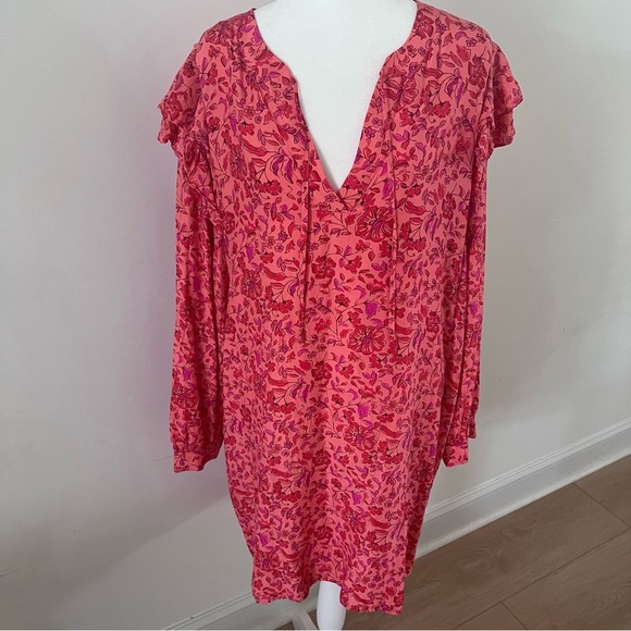 Vineyard Vines Coral Papaya Floral Helenium Tunic Dress Silk Blend |Size XL| - Picture 2 of 7